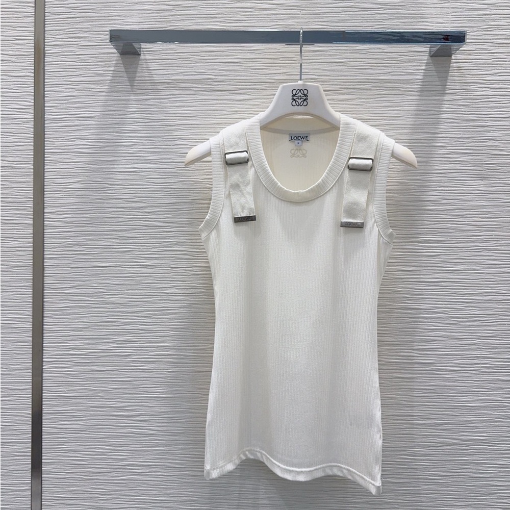 Loewe Cream Ribbed Tank with Buckle-Strap Details